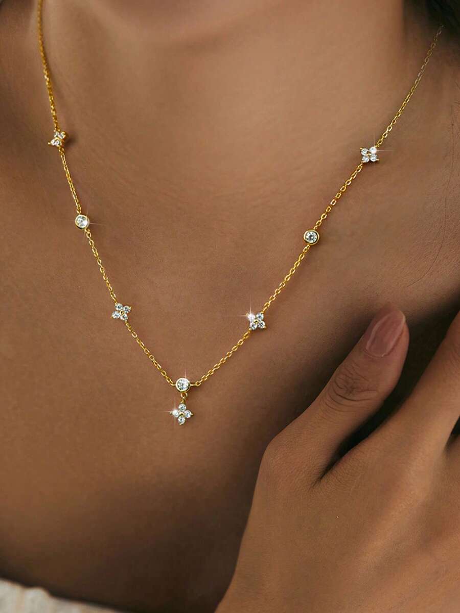 1 Pc 925 Sterling Silver Elegant Exquisite Four Leaf Clover Necklace For Women Fine Ladies Jewelry Gift Party Gift Birthday Gift Daily Wear - Four-leaf Clover Necklace - View 1