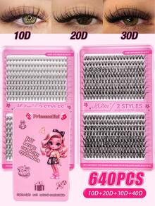 MEM 640pcs D-Curl Natural Look Eyelash Extension Kit, Includes 10D+20D+30D+40D+50D+60D+80D+100D, Suitable For Beginners, Thick Black Mixed, Large Capacity Lash Book, Classic Handmade False Eyelashes, Long-Lasting Eye Makeup, Daily Lash Set, Suitable For Party, Wedding, Christmas, Music Festival, Kit Includes Lash Glue, Tweezers And Lash Brush. Travel Size. - 黑色 - 查看 12