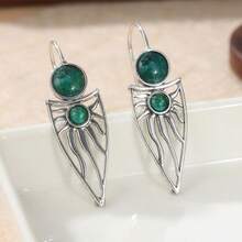 一对复古简约镂空太阳图案吊坠耳环，手工制作，适合女性佩戴，是送给她的理想礼物。 - 銀色 - 查看 5