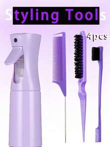 Set de 4 piezas de botella rociadora y peine, incluye 1 botella rociadora, 1 peine de cola, 1 cepillo de cejas, 1 cepillo volumizador, unisex, para uso en seco y húmedo, adecuado para cabello rizado, partición, grueso y fino, maquillaje, set de 5 piezas, regalo de Navidad/vuelta al colegio - Multicolor - Ver 13