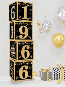 4pcs/Set Black Gold Birthday Decor Box,18th 30th 40th 50th 60th 70th Birthday Party Decor,Birthday Party Background Decoration Supplies,Birthday Gift Box,Photo Props,Party Accessories,Happpy Birthday Party Decoration,Home Decor Room Decor,18 30 40 50 60 70 Years Old Birthday Decoration,Birthday Party Supplies, Birthday Gift,Party Favors - Black Gold Birthday - View 6