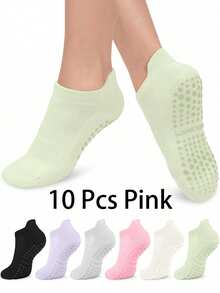 6 双女士彩色瑜伽袜，带抓地力和脚踝袖口，透气短款瑜伽/舞蹈袜，适合运动、芭蕾、瑜伽，2/6/10/12/20/30 双装可选 - 彩色 - 查看 9