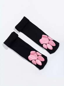 1 Pair Thigh High Socks, With Silicone Non-Slip Thermal Lined, Black Slimming Long Socks, Adjustable Size, High Elasticity, Christmas Gift - Black - View 9