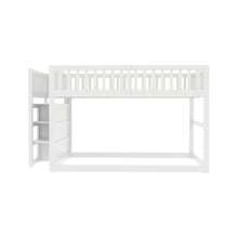 Cama litera baja 140 x 200, cama litera de  con almacenamiento, diseño de barandilla alta, cama de madera, blanca - Blanco + Madera + 140 cm x 200 cm - Ver 10