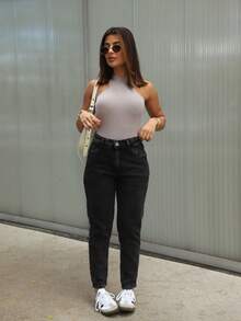 Women's Mom Jeans, High Waist, Premium Style, Elegant And Comfortable For Parties, Work, And Everyday Wear - 深灰色 - 查看 5