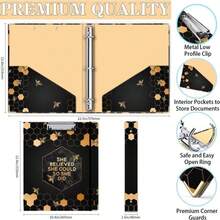 Lateefah 3 Ring Binder, 1 Inch Round Ring Binder With 5 Tab Dividers, Cute Clipboard Binders With 2 Pockets, Decorative Three Ring Binder For Women, School And Office Supplies - MàuE - Xem 4