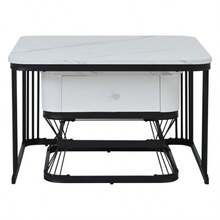 Set Of Two Geometric Coffee Tables With A Glossy Marble Finish. Includes One Side Table And One Sofa Table. Ideal For Small Spaces. Black And White. Dimensions: 70 X 70 X 45 Cm And 50 X 50 X 40 Cm, Respectively. - Black and White - View 10