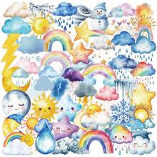 SCXXBSW 50pcs Watercolor Weather Stickers, Cool Anime Stickers, Decorative Stickers, Waterproof And Durable. Classic Gift Decorations, Value Pack, Cute Cartoon Stickers, Waterproof And Durable. These Phone Case Decorations Can Be Applied To Laptops, Mobile Phones, Water Bottles, Guitars, Skateboards, Suitcases, Etc., Starting Your DIY Creative Journey. They Are The Top Choice For Gifts During Halloween And Christmas. - Multicolor - View 10