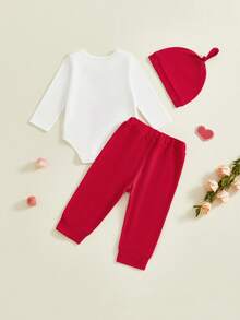 Conjunto de ropa para bebé niño con estampado de letras y camión bordado, pantalones con cintura elástica, sombrero para primavera - Blanco - Ver 7