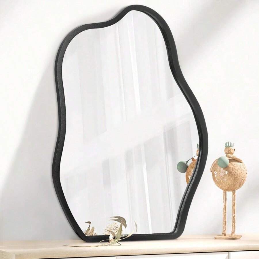 GSYY Ammetl  Mirror With Wood Frame Irr Modern Hanging Mirror For  For Vanity Ling Ro Bedro Bathro Entryway Hallway Modern Unique Decorative Astic Mirror - màu đen - Xem 1