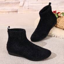 1 Pair Fashionable Fine Velvet Ankle Boots, Suitable For Commuting, Home, Office, And Outdoor Wear In Autumn/Winter - Black - View 2