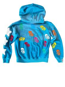 Y2K Zip Up Hoodie With Bold Who Cares Get Some Moneygraphic And Colorful Palm Logo Prints  Streetwearjacket - Màu xanh lam - Xem 2