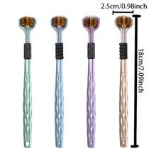 Bộ 4 bàn chải đánh răng thủ công tiện dụng với 3 đầu bàn chải, lông bàn chải bằng đá núi lửa màu vàng và tay cầm mềm mại - Phù hợp cho người lớn - Làm sạch bàn chải đánh răng toàn diện - Xem 4