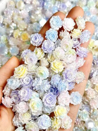 30Pcs Gradient Colored Soft Flowers Nail Charms 3D Resin Rose Camellia Suitable For Diy Of Various Handicrafts Nail Art Accessories DIY
