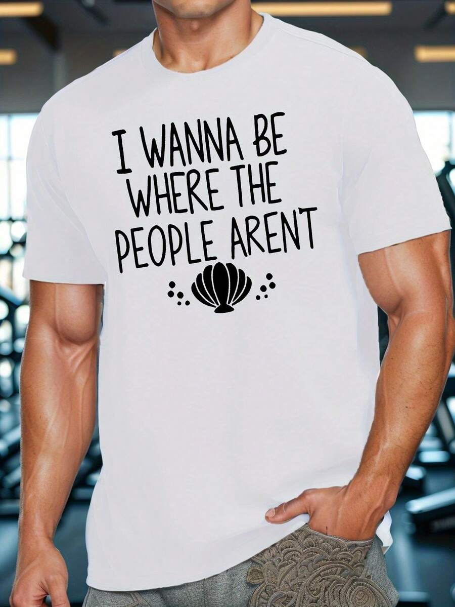 BE WHERE PEOPLE ARENT Bedrucktes Herren Rundhals Kurzarm-Shirt, lässig, bequem, leichtes Sommer Alltagsoberteil - Weiss - Übersicht 1