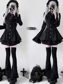 Women Short Dresses - Dark Lace Dress Set - View 1