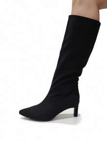 LONG BOOT BELOW THE KNEE IN SYNTHETIC SUEDE WITH HALF ZIP ON THE INNER SIDES - Black - View 2