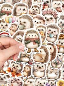 50张卡通刺猬贴纸，趣味可爱，适用于笔记本电脑、行李箱、电脑、自行车、头盔、手机等。 - 彩色 - 查看 3