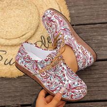 Women's Casual Floral Printed Moccasins, Soft Bottom Non-Slip Lace-Up Loafers, Versatile Outdoor Fashion Flats, Spring/Autumn - Pink - View 12