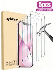 5pcs Tempered Glass Screen Protector Film Compatible With IPhone 17/16/15/14/13/12/11 Pro Max, Also Fits 12 Mini/13 Mini/7/8/14 Plus/SE/X/XS/XR - Clear - View 24