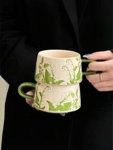 1 Juego de tazas de café de cerámica con diseño pintado a mano de carillón de viento, tazas de café románticas francesas, tazas para bebidas como leche, jugo y té de la tarde, adecuadas como recuerdos para la sala de estar, comedor, cafetería y pastelería