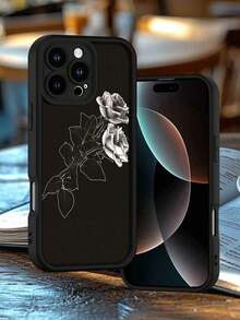 Funda de Teléfono Rosa Negra de Lujo Ligero, Elegante y Atractiva, Mate Negra, Compatible con 16PROMAX, 16PRO, 15PROMAX, 15PRO y Todos los Modelos, Esencial para Viajes Diarios - Negro - Ver 6