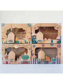 12个伊斯兰风格带窗口纸质礼品盒，斋月糖果包装，羊驼主题，适用于婚礼、生日、派对礼品，包含多个组件 - 彩色 - 查看 6