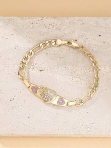 سوار للنساء مطلي بالذهب عيار 14 قيراط مزين بالرقم "15" والقلب والزهرة الوردية من الزركونيا المكعبة، مناسب لفتيات لاتينيات في عيد البلوغ والأعياد والاستخدام اليومي، إكسسوار تصميم فريد