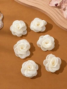 6pcs Cute Rose Hair Clips, Suitable For Daily Wear And Holiday Outfits - Beige - View 6
