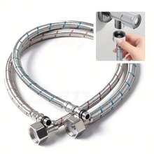 Un juego de 2 piezas de tubería de suministro de agua trenzada de acero inoxidable 304, manguera de entrada de agua G1/2, utilizada como tubería de cabezal único caliente y frío para fregaderos de cocina y baño, con conectores flexibles a prueba de explosiones.