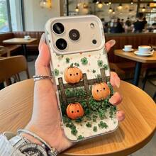 Funda para teléfono con patrón de jardín de calabaza blanca con hojas verdes y valla de madera para  14 Pro Max,  13 Pro,  Galaxy S23 Ultra, S22 Plus, opción de regalo ideal para todas las estaciones - Plateado - Ver 2