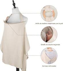 Manta para Amamantar Bebe, Manta de Lactancia Hipoalergenico Privacidad y Transpirable, Funda de Lactancia con Correas Ajustables, Manta Lactancia para Asiento de Automóvil, Silla Alta (Caqui) - Amarillo - Ver 8