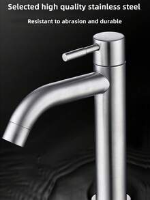 304不锈钢浴室洗脸盆龙头，单冷水出水嘴，耐腐蚀，无需用电，适用于厨房和浴室 - 拉絲 - 查看 4