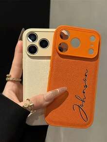 Personalized Initials Phone Case, Compatible With IPhone 17/16/15/14/13/12/11 Pro Max Series. Luxurious Crocodile Texture, Shockproof And Scratch-Resistant, Perfectly Fits The 17 Pro Max, Making It An Ideal Christmas Gift Choice. - Orange - View 5