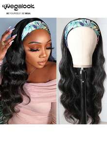 MEGALOOK 24 Inch Glueless Wigs Body Wave Headband Wig 100% Human Hair Wigs Brazilian Full Machine Made Human Hair For Women 18-24inch Wavy Style No Glue Needed Glueless Wig Natural Color Wig - Beginner Friendly Natural Looking Daily Use Office Ready Corpse Bride Halloween Vibes Party Style Y2K Baddie Vacation Outfits Outdoor Cosplay Campus School Holiday Christmas Part Wedding Festival Ready For Women