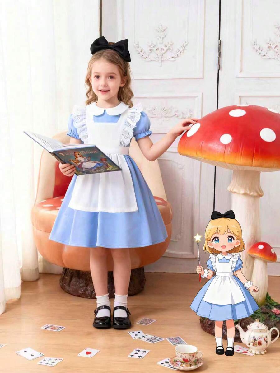 Đầm hầu gái cho bé gái, màu xanh dương và trắng, kiểu dáng công chúa Pháp cổ điển thanh lịch, thích hợp cho tiệc tùng. - Màu xanh nhạt - Xem 1