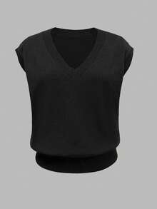 Áo vest dệt kim cổ chữ V Thu Đông 2025, tối giản, nhẹ nhàng, phong cách học thuật thường ngày dành cho nữ, kiểu dáng retro học thuật cực kỳ đơn giản và đa năng, phù hợp cho Giáng sinh và Năm mới. Màu đen. - màu đen - Xem 6