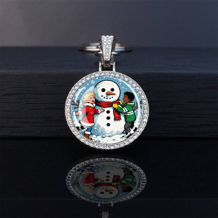 1pc Rhinestone-Encrusted Snowman Keychain, Multi-Scenario Snowman Designs With Silver-Tone Key Ring, Holiday Accessory For Christmas And Winter Enthusiasts - Silver - View 1