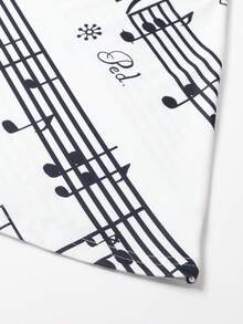 Music Note Print Retro V-Neck Tie Waist Casual Dress For Women - White - View 6