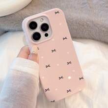 KAIWD 1pc Guava Pink & Deep Gray Bowknot Soft Case Compatible With Iphone 17 Pro Max, Apple 15, Sweet, Girly, Geometric, Minimalist, Fresh, Soft Girl, Ins Style - Baby Pink - View 5