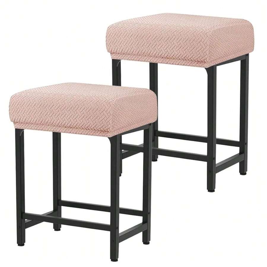 Levoberg Bar Stool Cover Rectangle Stretch Counter Height Barstool Slipcovers Rectangular Vanity Stool Cover Kitchen Counter Saddle Seat Cover For Wooden Metal Bench Set Of 2 Khaki,2Pack,Khaki - 卡其色 - 查看 1
