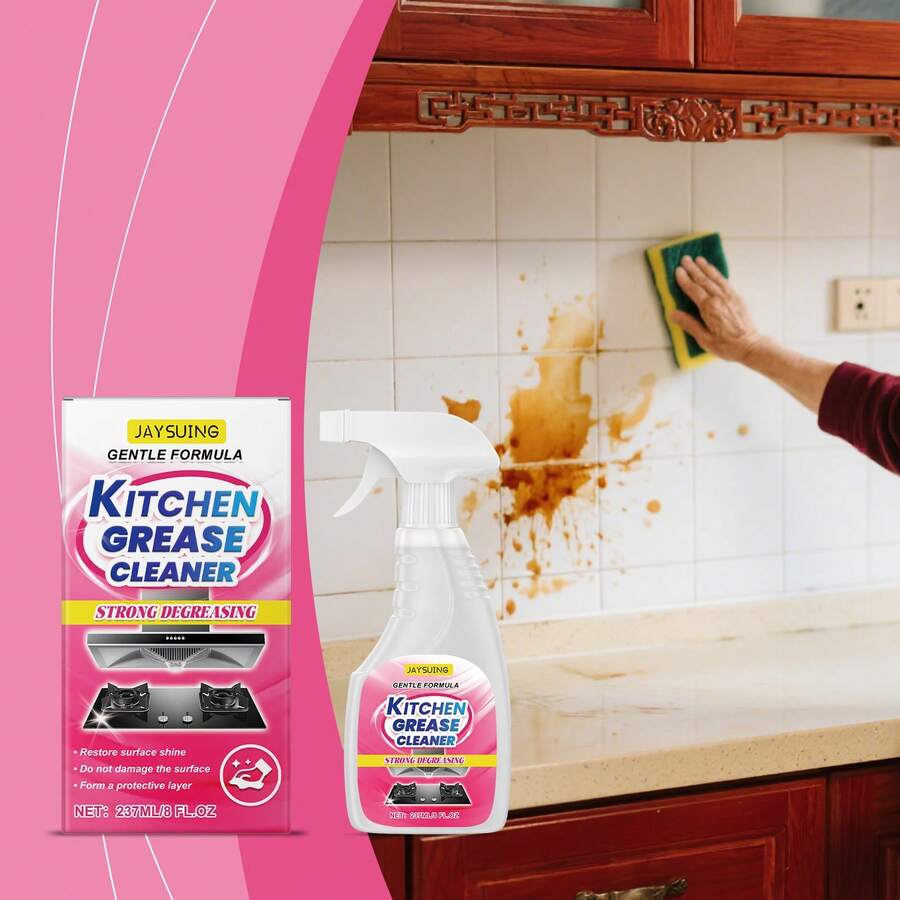 JAYSUING Kitchen Grease Cleaner, Stove Boiler Grill Range Hood Removing Heavy Grease Stubborn Stains Deodorizing Descaling Refreshing Air Without Residue Restoring Luster Cleaning Spray Kitchen Hygiene Cleaning Tool