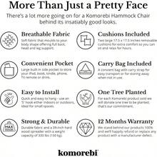 KOMOREBI - Silla hamaca gris 60 x 47 pulgadas cuerda colgante para interior y exterior lona de algodón suave y duradera 2 cojines incluidos silla colgante de macramé grande para recámara patioHammocks - Negro - Ver 6