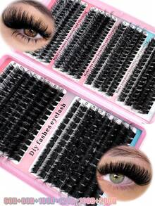 200D/160D/120D/100D/80D/60D High Capacity Eyelash Book, 504pcs Synthetic Mink False Eyelashes, Fluffy Wispy 0.07mm D Curl 12-18mm Mixed Length Individual Lashes, Natural Soft Eyelash Extension Makeup, Suitable For Any Style, Reusable - D - 查看 2