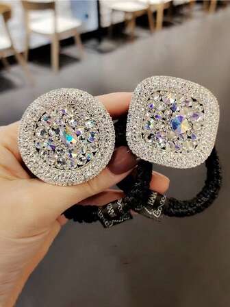 1个优雅水钻发圈，黑色弹力发绳，复古设计，适合各种发型，是生日和特殊场合的完美礼物，多功能发饰，简约设计，水钻装饰，可用于扎马尾辫、发圈、橡皮筋、发绳、弹力发圈