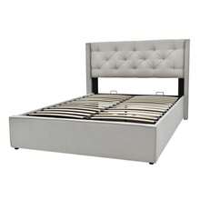 Hydraulic Double Upholstered Bed 140x200cm, Bed With Slatted Base Made Of Metal Frame, Modern Bed Frame With Storage Space, Cotton, Light Grey - Light Grey - View 6