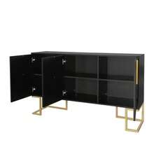 Modern 3-Türiges Sideboard Mit Verstellbaren Regalen, U-Förmigen Schranktüren Und Metallgriffen Und Sockel Für Esszimmer Und Küche (Schwarz) - Black - View 9