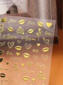 FULL BEAUTY 2片复古青铜心形美甲贴纸，涂鸦爱心，唇吻，心跳，玫瑰，浪漫婚礼美甲贴花 - 彩色 - 查看 6