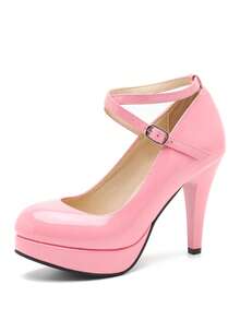 MAIERNISI JESSI Women's Platform High Heels Closed Toe Pumps Strappy Cross Ankle Strap Shoes - Hồng - Xem 11