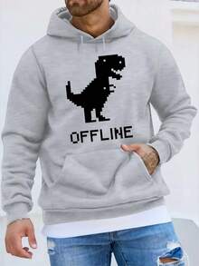 Herren Retro 80er Videospiel inspirierter Offline Pixel Dinosaurier und OFFLINE Text bedruckter Hoodie - Senfgelber Retro Spiel Pullover, Herren lässige Winterwärme, Geschenk für Technologiebegeisterte, lange Ärmel reguläre Passform, Handwäsche oder chemische Reinigung, Pixel Dinosaurier Design, nostalgische Spielbekleidung, weicher Stoff, charakteristisches OFFLINE, lockere Passform, Retro Spielstil, für Fans - Schwarz - Übersicht 6